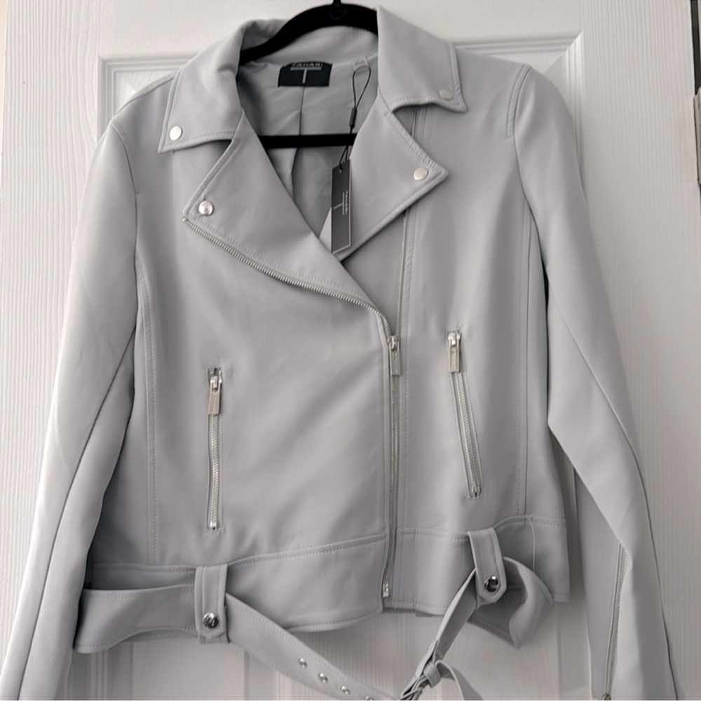 Tahari T Moto Jacket NWT Light Blue LARGE